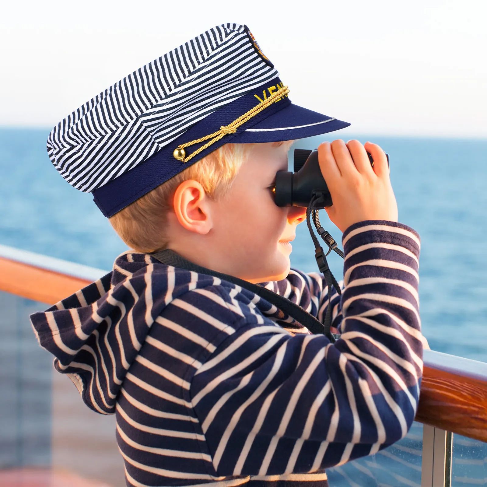 1Pcs Navy Captain Hat Blue Stripe Sailor Cosplay Adjustable Size 58Cm Adult Ship Hat Sea Style Costume