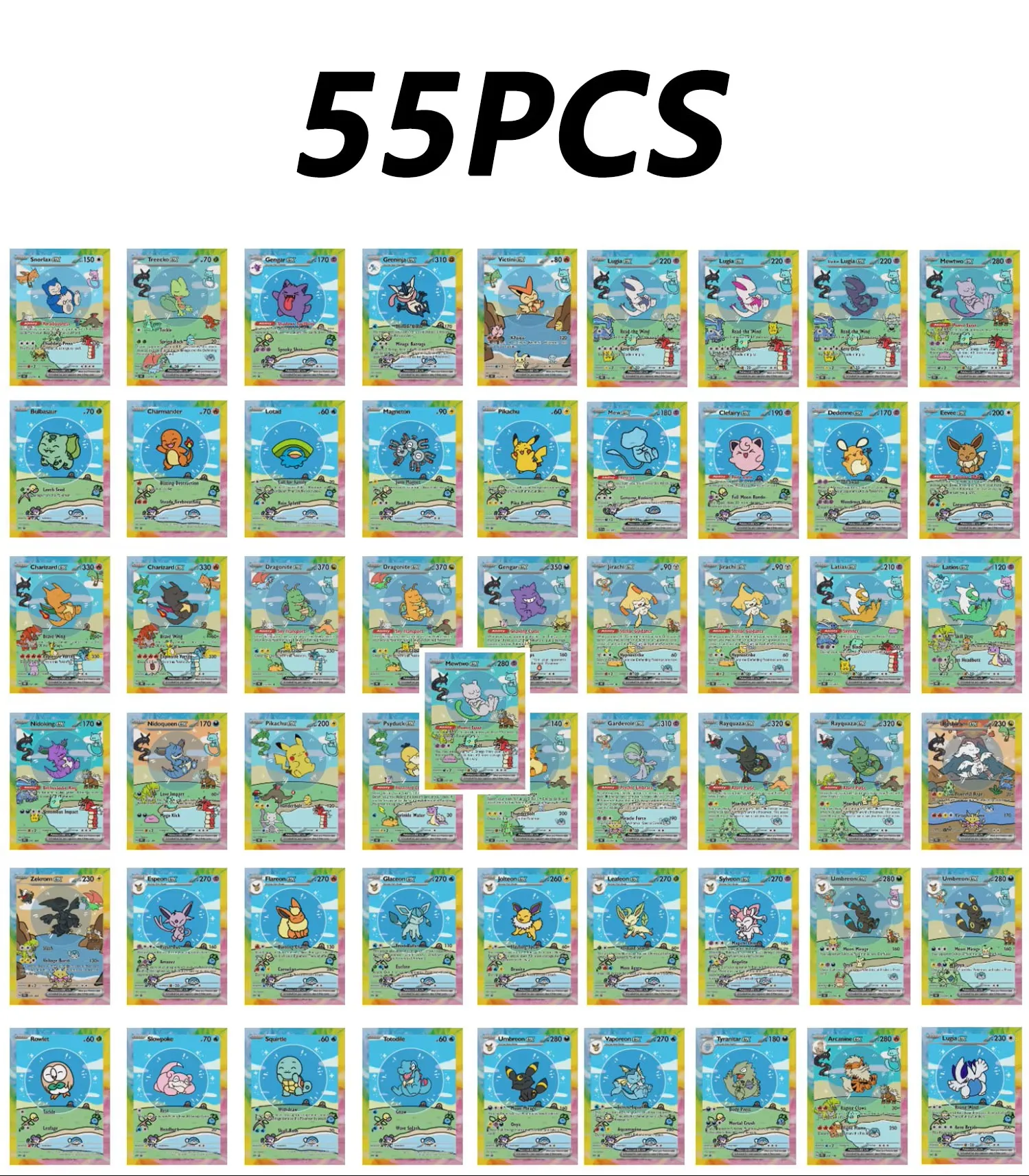 55Pcs Cute DIY Card Proxy Poke My bubble friends Holographic Anime Version Pocket Monster Collection Cards Eevee Charizard