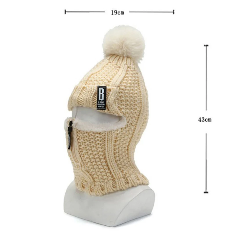 Women Wool Knitted Hat Ski Hat Windproof Winter Outdoor Knit Thick Siamese Scarf Collar Warm Keep Face Warmer Beanies Hat