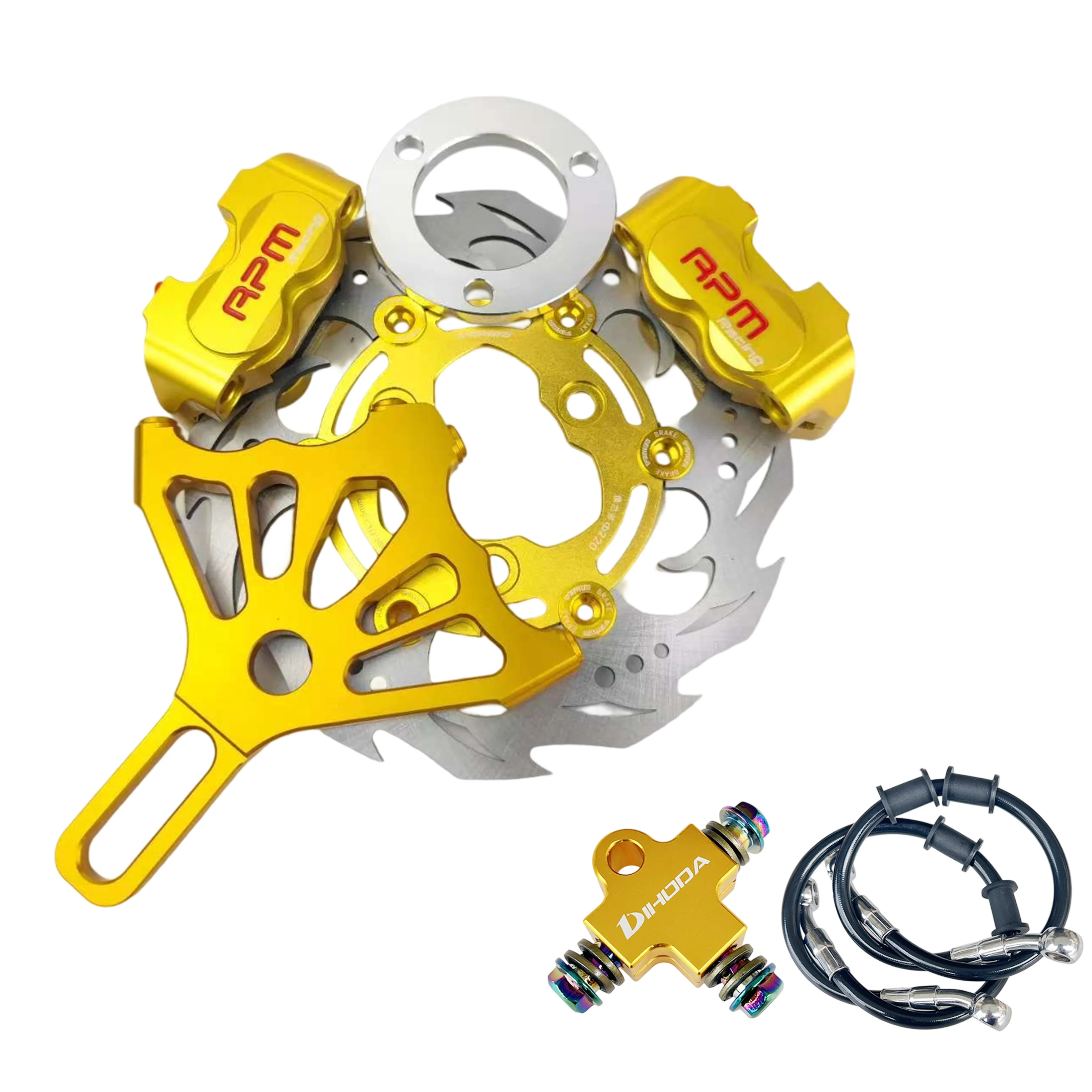 RPM 2-Piece 220mm Sawtooth الفرامل الفرجار ومجموعة القرص للسكوتر/موتو الخلفية شوكة مسطحة العالمي CNC ترقية