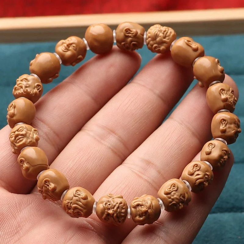 Single-Sided Arhat Monkey Head Small Seed Eighteen Arhats Bracelets Men Hand Toy Light Bead Collection Walnuts Carved Walnut Bra