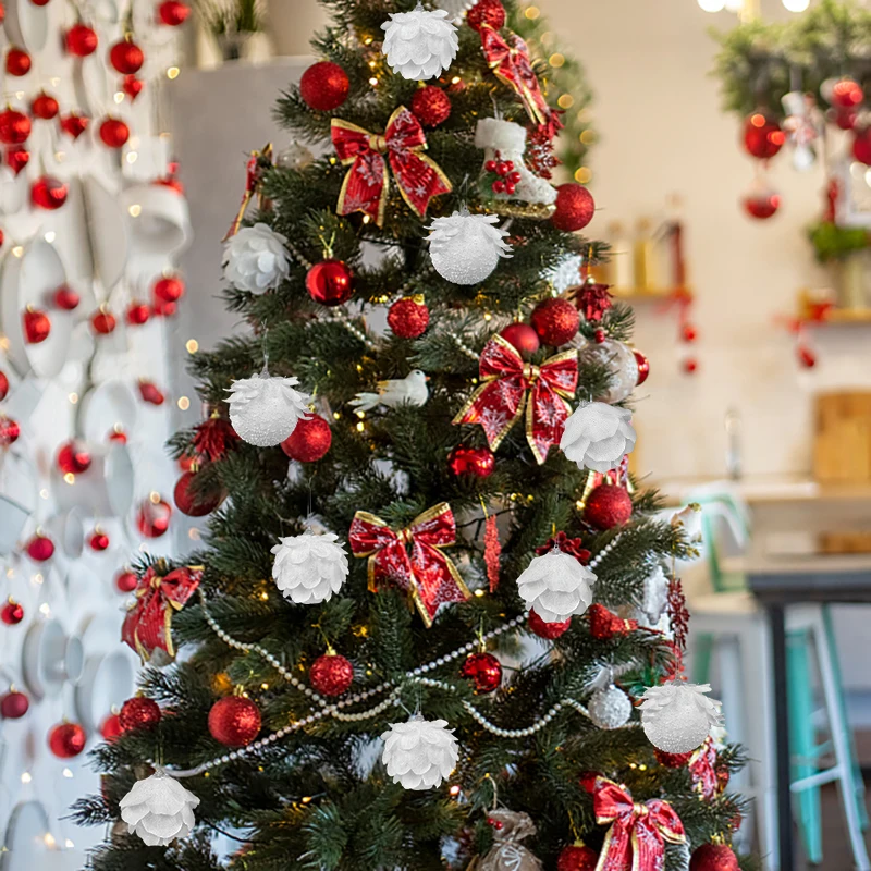 3 teile/schachtel Weihnachten Baum Ornamente Weiß Glitter Blütenblatt Form Bälle Schaum Schnee Ball Weihnachten Anhänger Neue Jahr Zu Hause Hängen