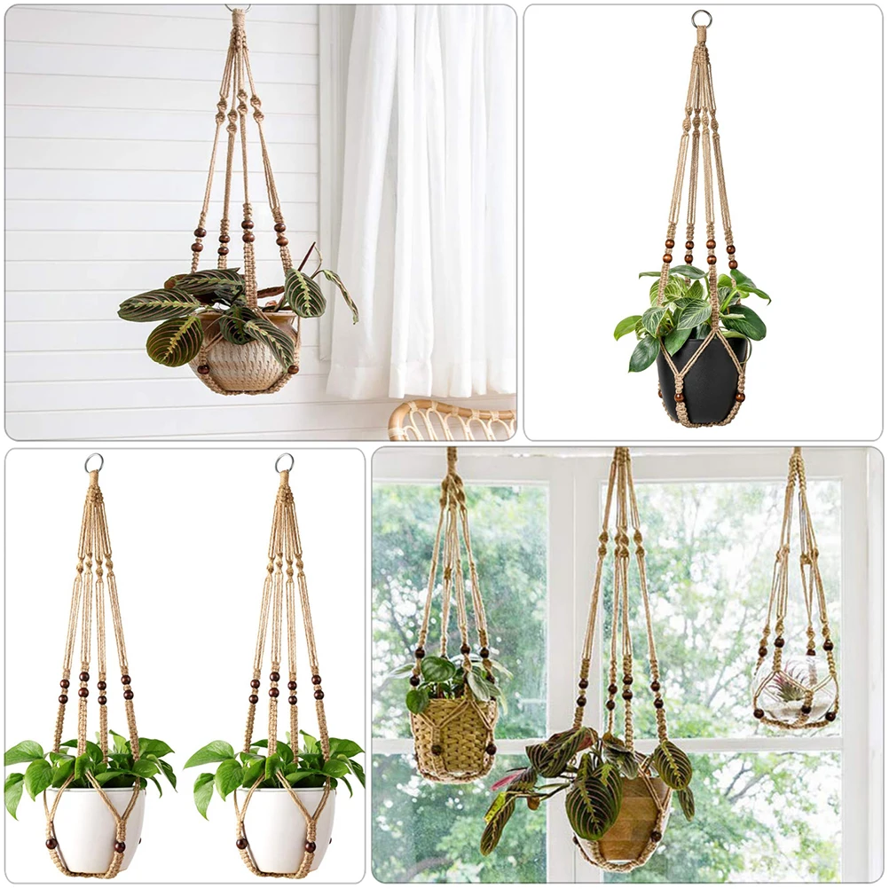 

Hanging Net Bag for Flower Pots Jute Rope Plant Holder Decor Woven Basket Vintage Style Planter