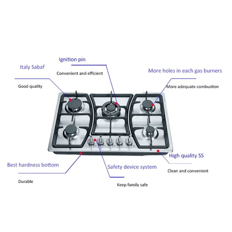 Cross-Border Exclusive 5-Burner Liquefied Gas Stove Stainless Steel Iron Household Five-Head Gas Stove Hot for Foreign Trade