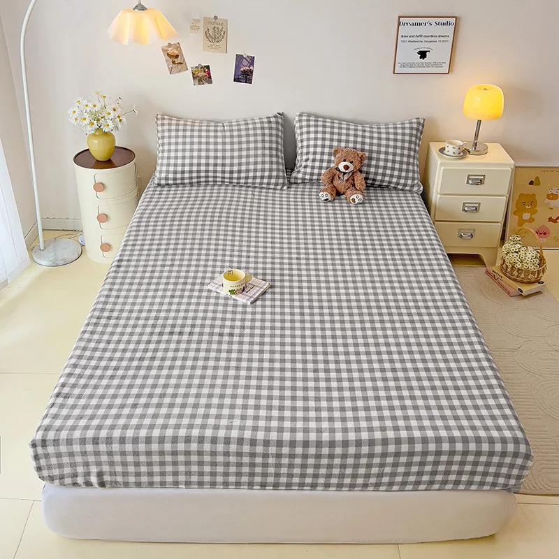 Thick Bed Sheet on Elastic Plaids Warm Drap Housse 160x200 Single/Queen/King Flannel Fleece Sabanas 150x200 Fitted Bed Sheets