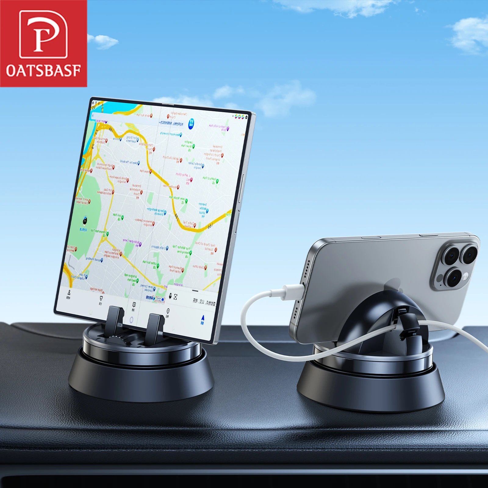 

Автомобильный держатель для телефона Oatsbasf, подставка для приборной панели 360° ° Вращающаяся подставка для планшета для телефона 4,7-12,9 дюйма, клейкая основа, держатель для солнцезащитных очков