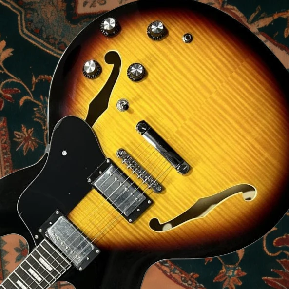 

Электрогитара Sunburst 335, бесплатная доставка, звукосниматели HH, кленовый корпус, подходит для групп и профессионалов, превосходное качество звука