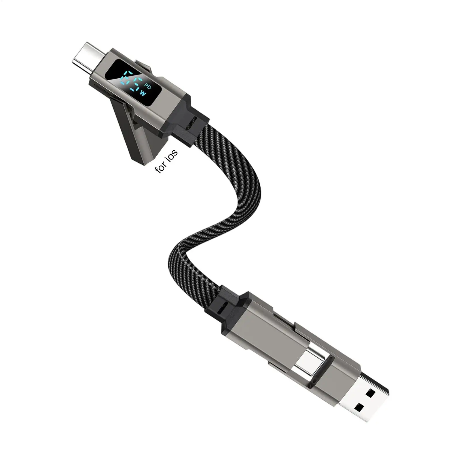 4 In 1 65W Keychain Charging Cable USB C Cable With LED Display Type C For ApplePhone Portable Cord For Phone/Samsung/Laptop
