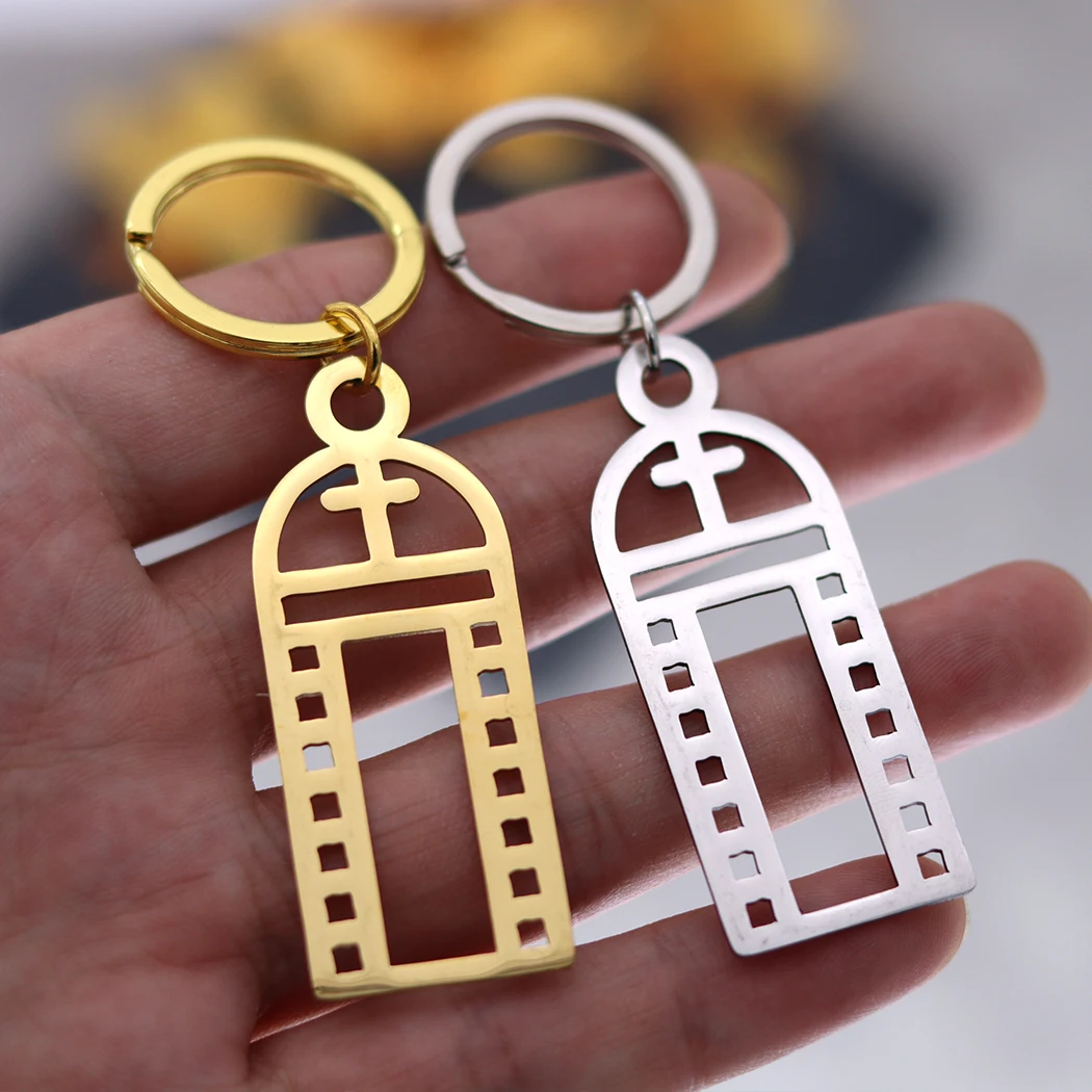 QIMING Religious Jesus Cross Keychains Women Stainless Steel Jewelry Vintage Key Rings Men Party Gift