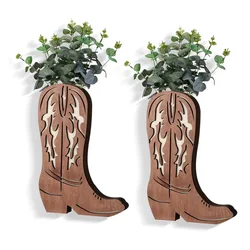 Wooden Cowboy Boot Dried Flower Plant Shelf Wall Hanging Indoor Vase Greenery Hanging Art Ornament Display Shelf Home Decor