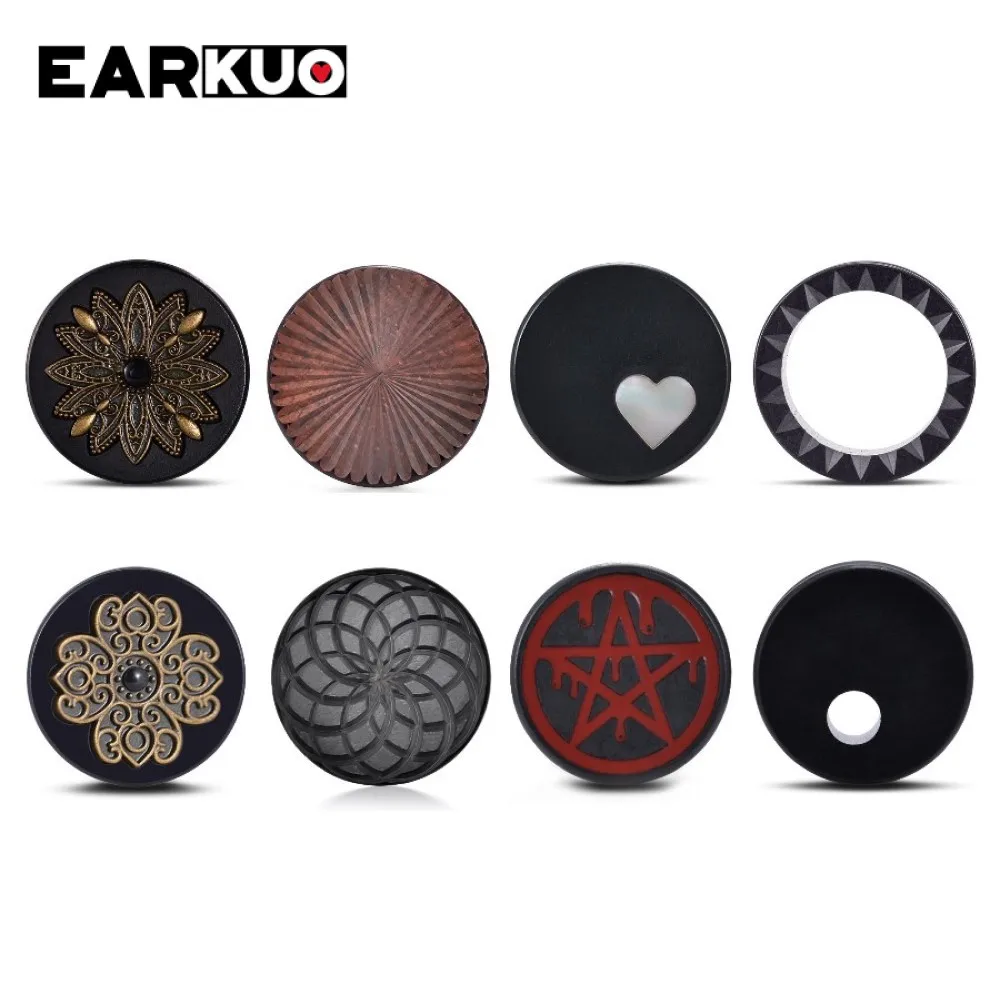 EARKUO Ear Plugs Tunnels Gauges Expanders Stretchers Wood Heart Shell Flower Jewelry Piercing 2PCS