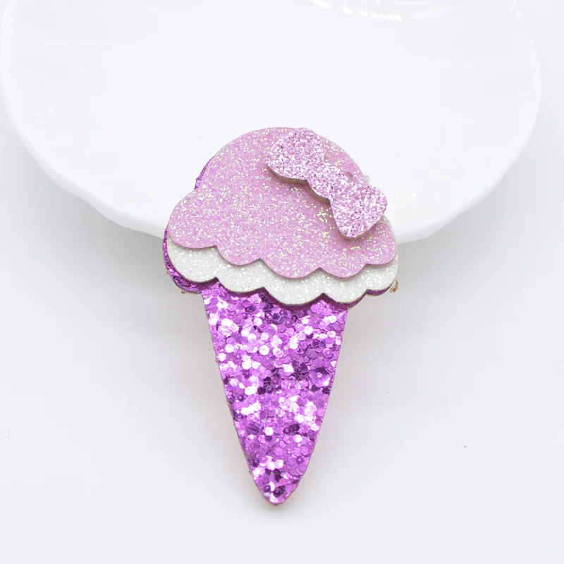 36Pcs/lot BIG DIY Patch Cute Non-woven Ice Cream Applique Glitter Fabric Patches Accessories DIY Hair Clip Craft Decoration 48mm