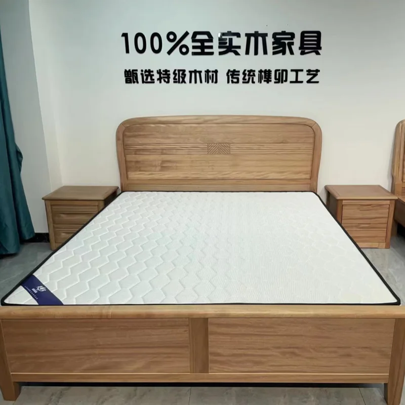 Sandalwood, white wax wood, wax oil, and solid wood bed, simple Chinese style master bedroom, high box