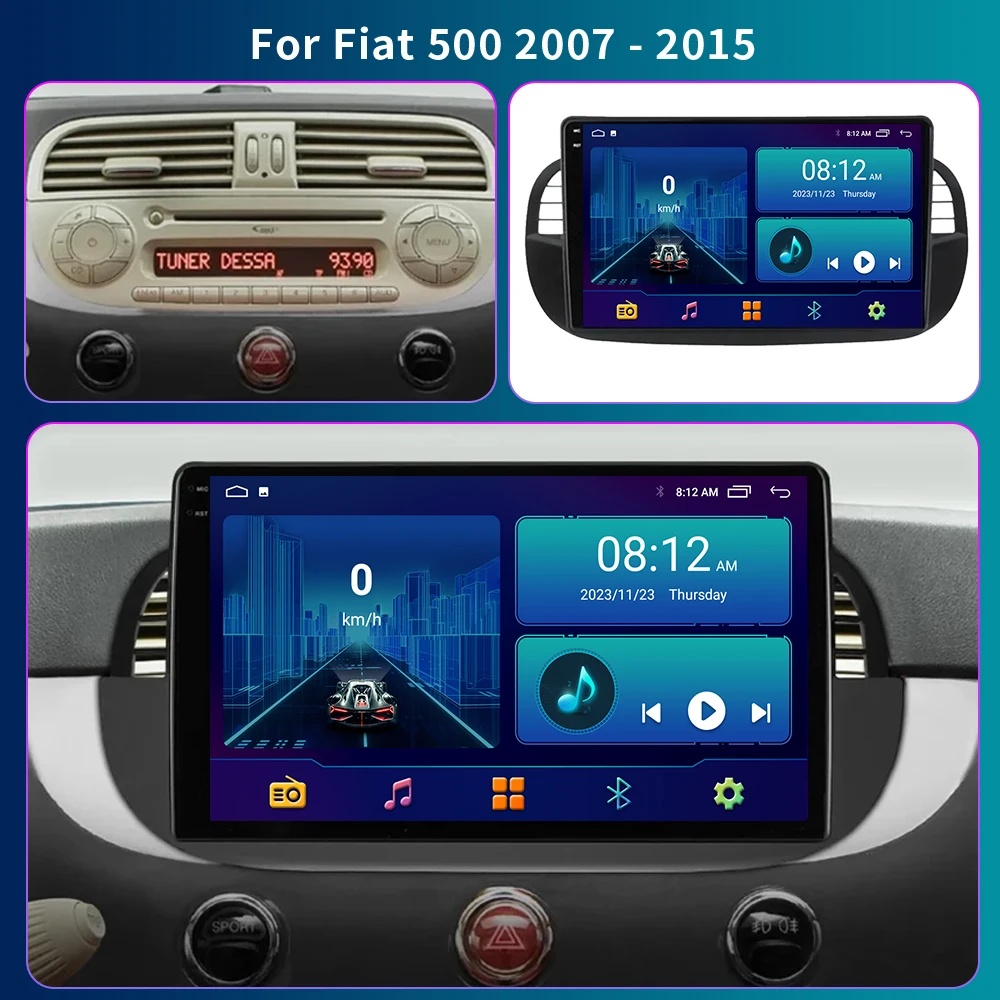 9'' Android13 8+128GB For Fiat 500 2007 - 2015 Car Radio Stereo Navigation Video Player GPS Multimedia Carplay Autoradio BT WIFI