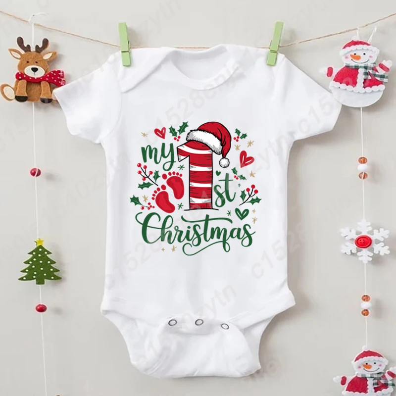 

My 1st Christmas Graphic Jumpsuit, Baby Girls Boys Summer Bodysuit, Loose Short Sleeve Infant's Clothing, Casual Infant Jumpsuit