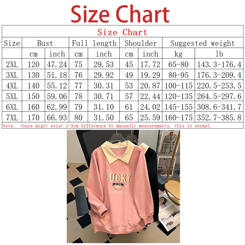 100/150/175kg Big Size Women Clothing Autumn Women Wear Extra Large Loose Lapel Sweatshirts Women Bust/150/160cm Hoodies 6XL 7XL