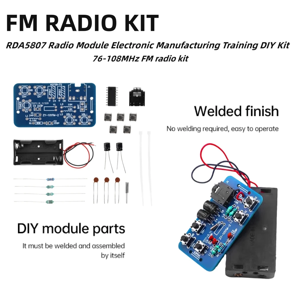 RDA5807 Radio Module Electronic Manufacturing Training DIY Kit 76~108MHz FM Radio Kit