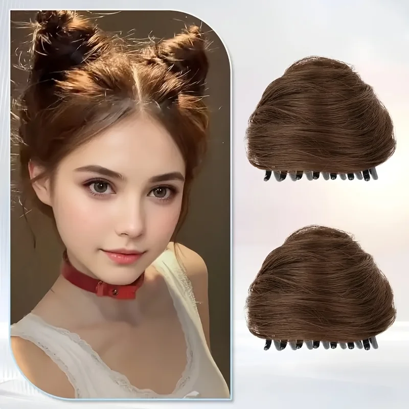 Cute Cat Ear Ball Head Synthetic Chignon Bun Hair With Grab Clip For Halloween Cospaly Sweet Claw Clip-on Buns Hair Accessories