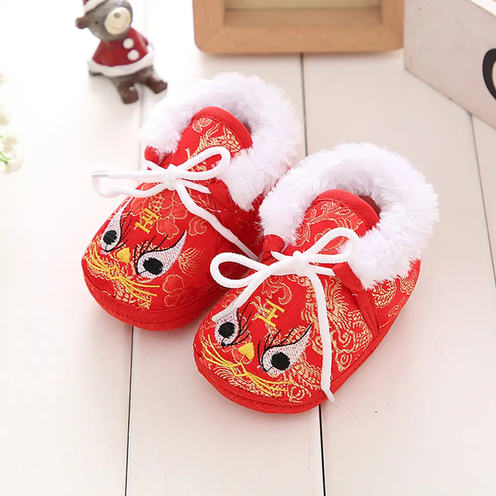 1Pair Tiger Shoes Winter Kids Warm Shoes Embroidered Casual Footwear Anti-Skid Children Winter Boots Embroidered Footwear