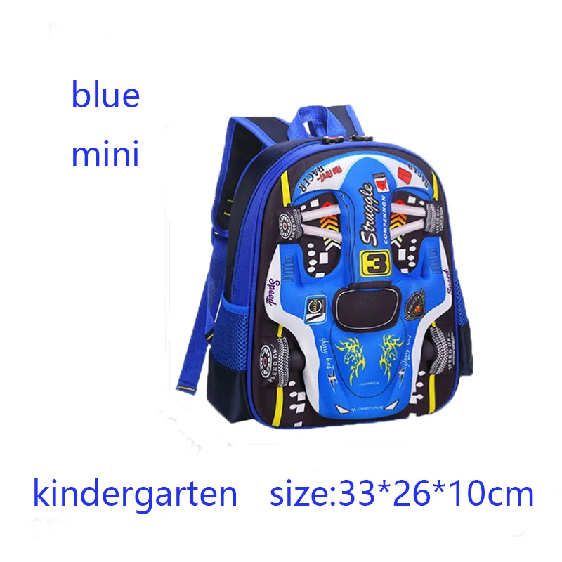 NONE Wasserdichter, leichter 3D-Auto-Rucksack, Kindergarten-Kind-Vorschulrucksack, junge Kinder, Jungen, Mädchen, Schultasche, Grundschule, Rot, Blau 7
