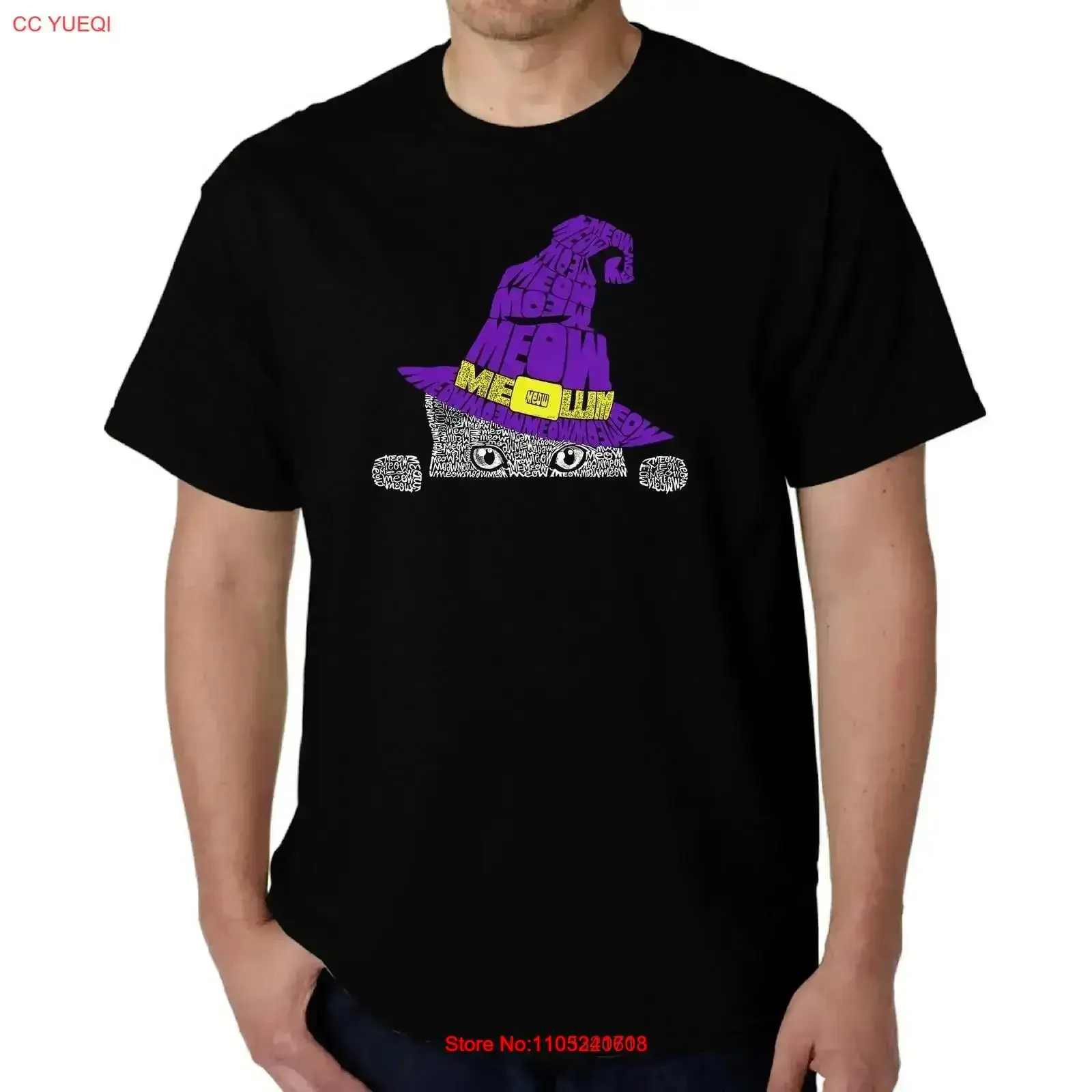 

Мужская футболка Word Art Peeking Halloween Cat, винтажная, мягкая, растянутая, повседневная, дышащая, с графическим рисунком, модная, винтажная