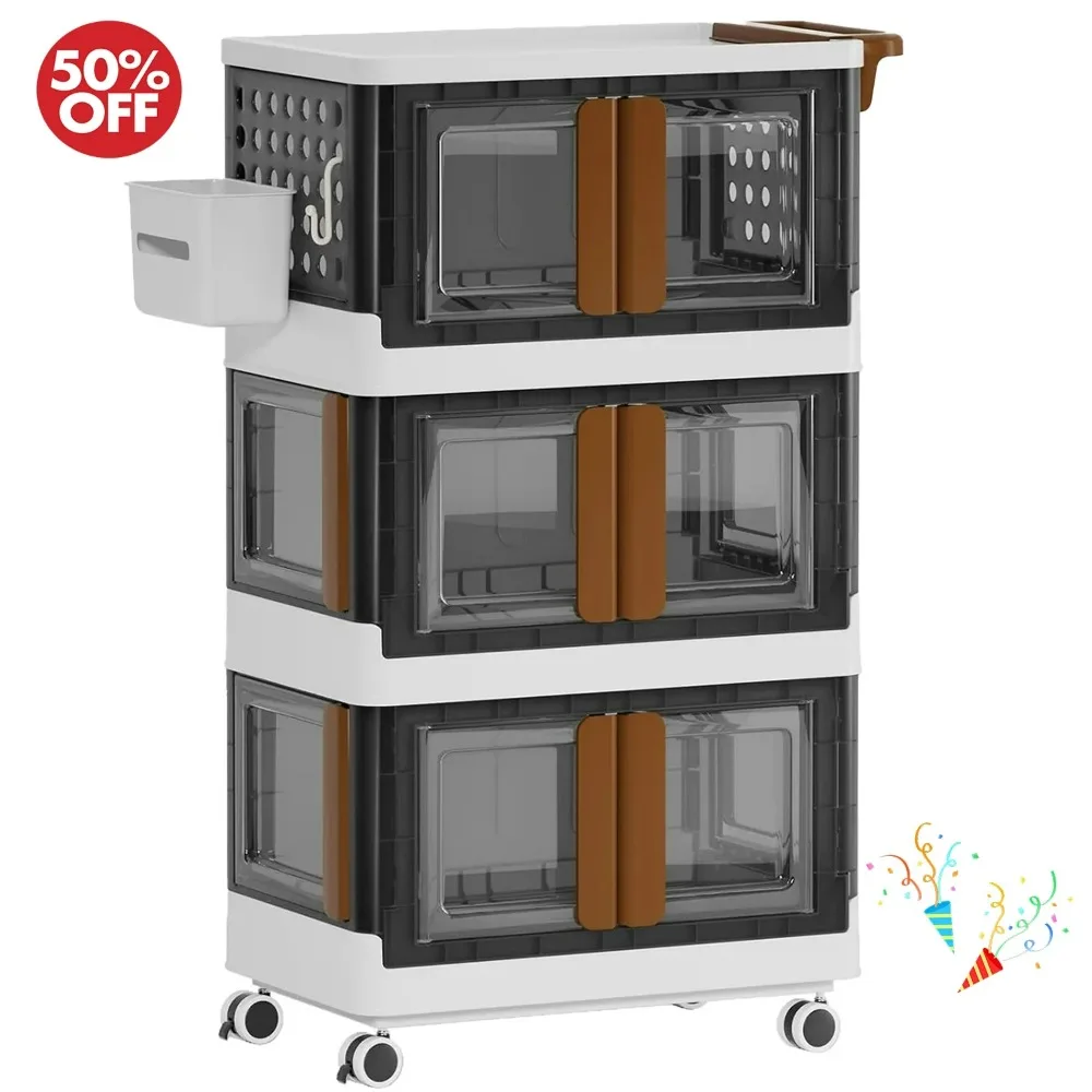 3 Tier Stackable Plastic Storage Containers w, 4 Directions Opening Storage Box w, Closet Organizers for Toys Clothes