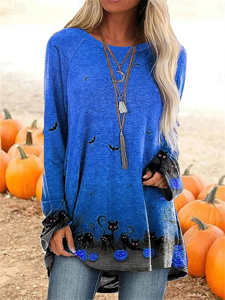 

2025 Women Casual Long Sleeve Tops Graphic Halloween Pumpkin Tee Shirts Blouse Crewneck Fall Winter Streetwear Style Pullover
