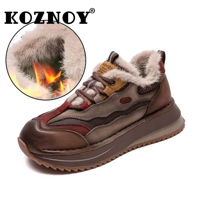 Koznoy 4cm Cow Genuine Leather Women Ankle Boots Spring Flats Booties Comfy Autumn Quality Sneakers Fashion Chunky Sneaker Shoes