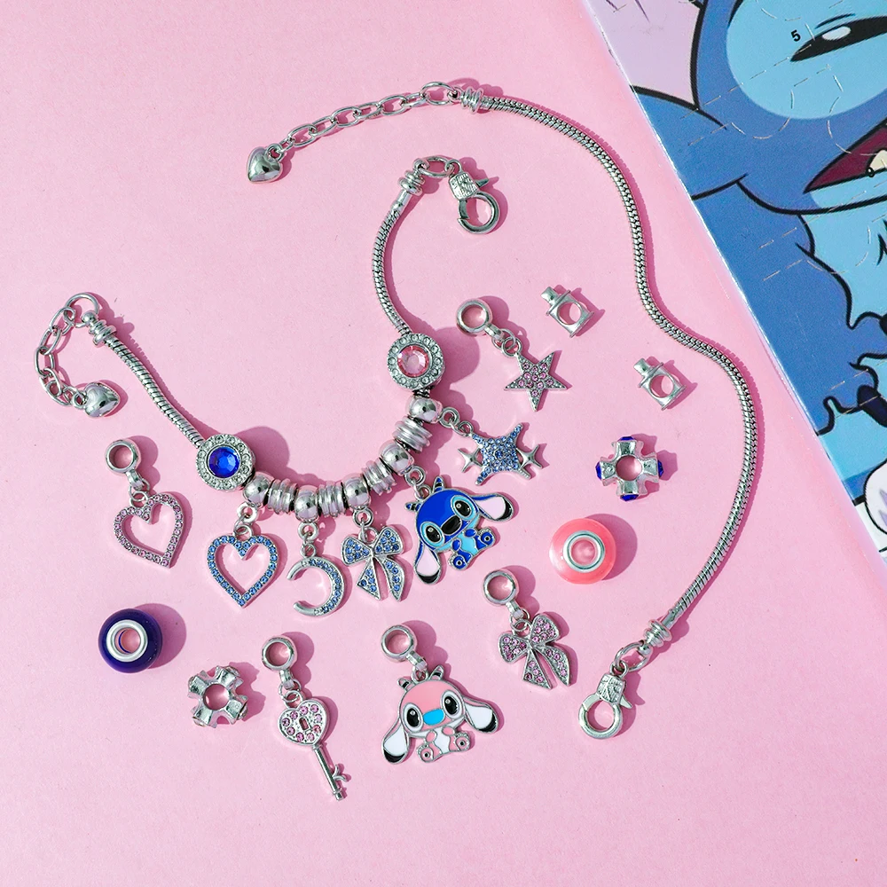 Caja ciega de la serie Stitch de dibujos animados de Disney, hecha a mano con sorpresa, pulsera de cuentas DIY, caja ciega, juguete para regalo de fiesta