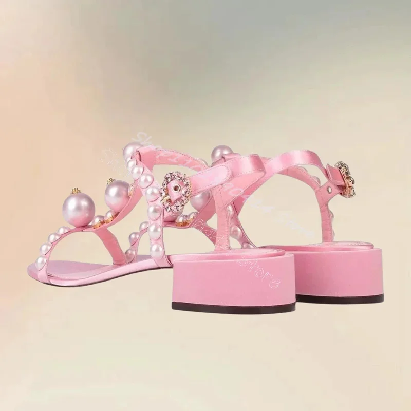 الأبيض اللؤلؤ الوردي Strappy المفتوحة تو الصنادل الكاحل مشبك حزام النساء أحذية كعب عالي مكتنز حفلة عيد 2025 Zapatos Para Mujere