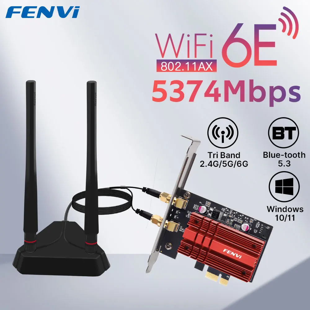 FENVI WiFi Adapter WiFi 6E AXE3000 Pro Tri Band 2.4G/5G/6Ghz Bluetooth 5.3 802.11AX Game Red Wireless Network Card Win10/11