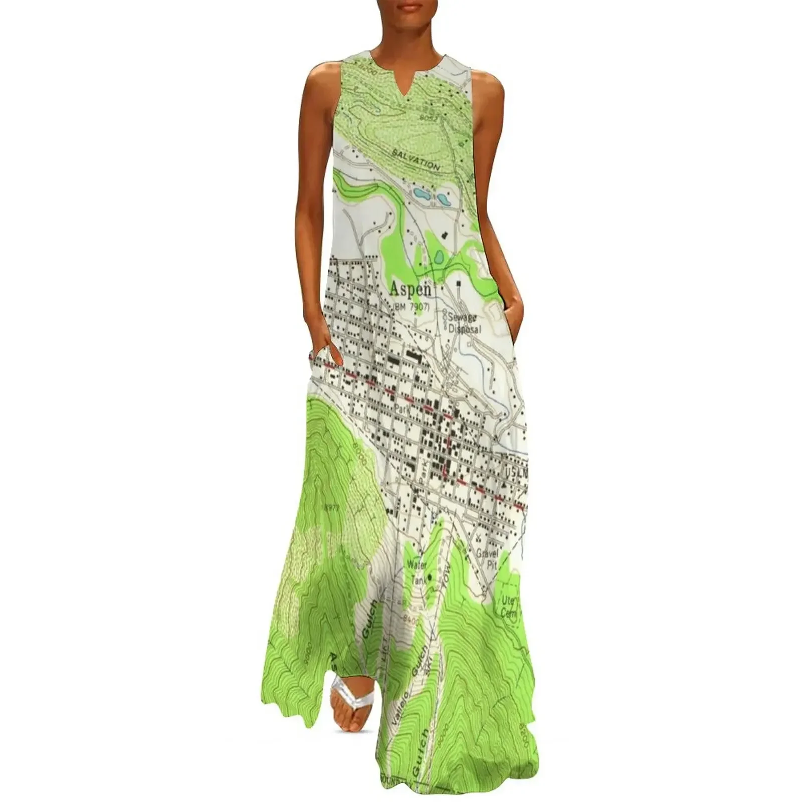 

Vintage Map of Aspen Colorado (1960) Long Dress cute dress dress women elegant luxury ladies dresses for special occasion