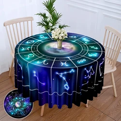 1 Piece 12 Constellations Circular Tablecloth Waterproof Color Terrace Dining Table Cover With Sun Face Multi-Purpose 63 inch