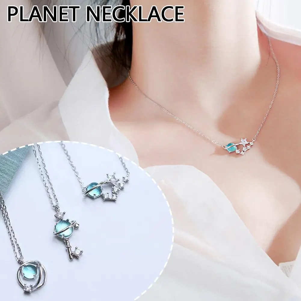 Fashion Planet Opal Chokers Necklace Woman Planet Bridal Wedding Necklaces Link Chain Pendant Girls Jewelry Accessories