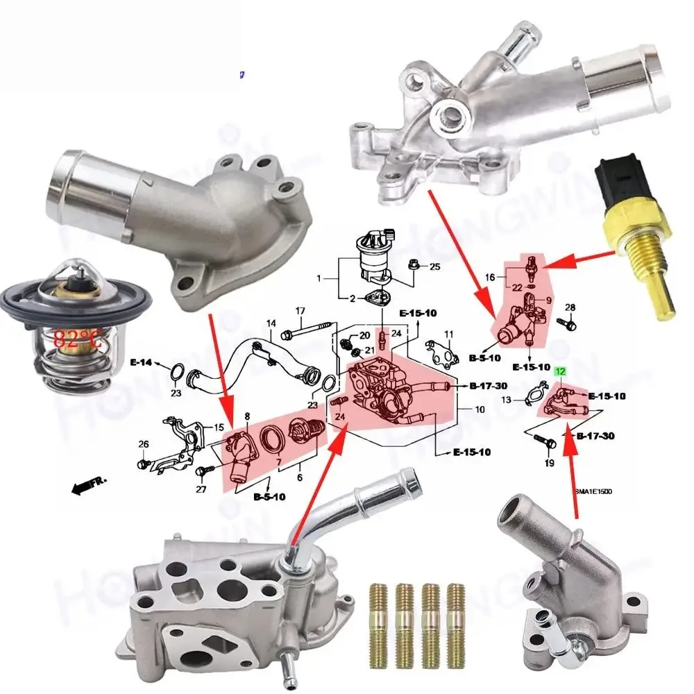 

SET 19320-RNA-A50 19425-RNA-A00 19315-RNA-A01 Carcasa l termostato refrigerante y sensor para Honda Civic 2006-2011 1.8L L4