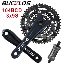 BUCKLOS Bicycle Crankset 104BCD Mountain Bike Square Hole 170mm Crank Triple Chainrings 9S Sprocket MTB Crankset Cycling Parts