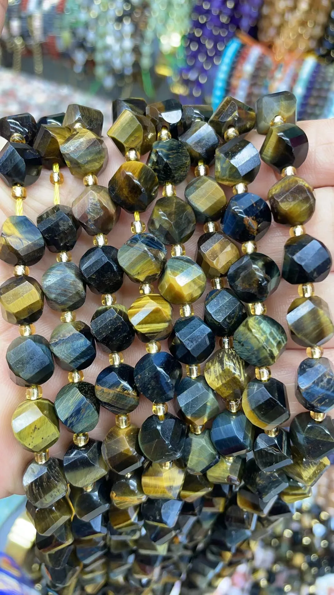 Natural Blue Tiger Stone Twist Beads Cut face 10x10mm 8x8mm Length Dagree 39cm10m 31Grain 8m35Grain