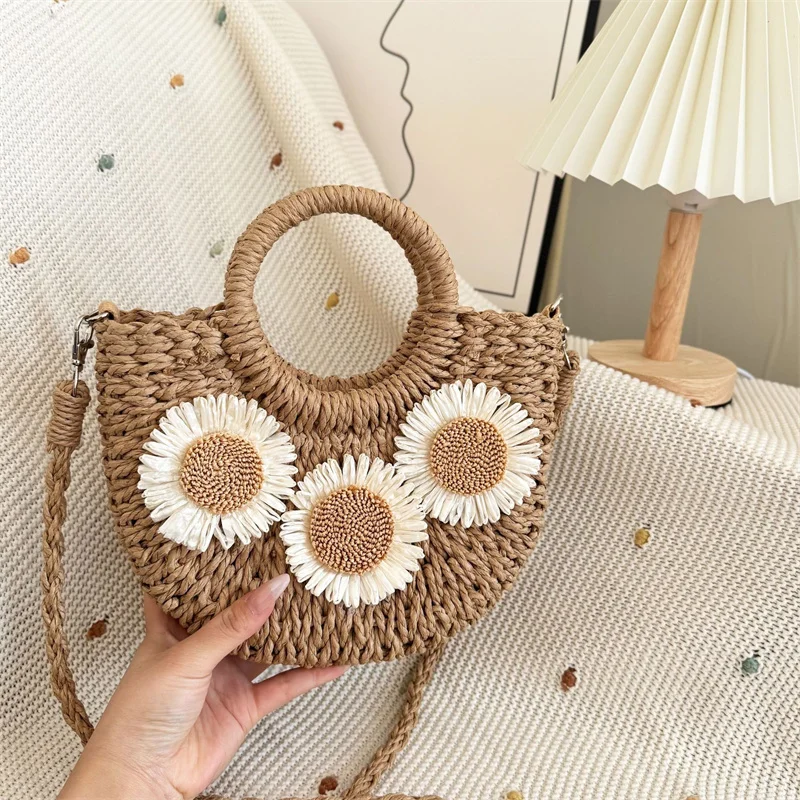 

Handwoven Straw Shoulder Bag For Women Rattan Half-Moon Beach Handbag Aesthetic Summer Hollow Out Crossbody Bag Female