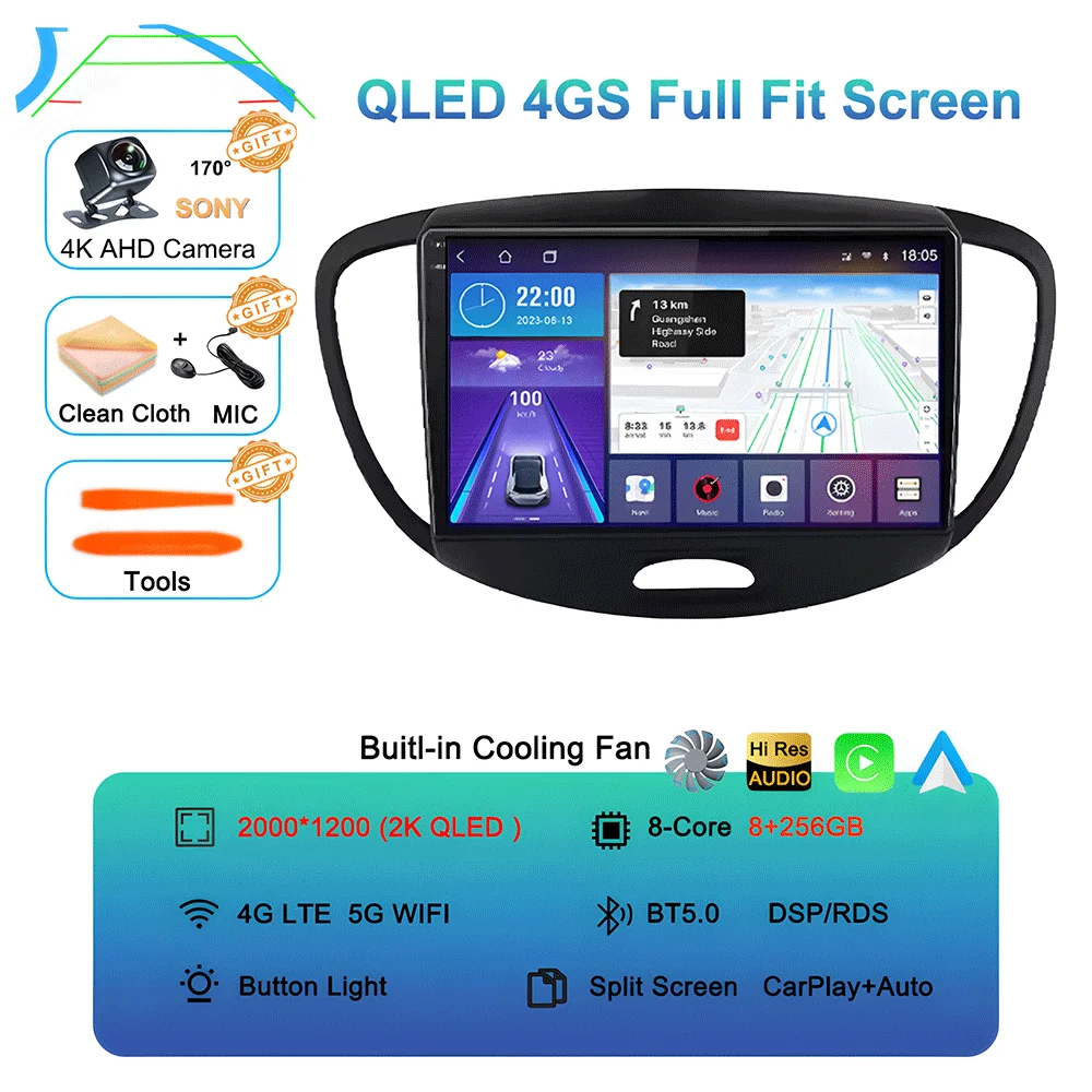 Android 16 Carplay Auto autoradio voor Hyundai I10 2007 - 2013 CarPlay Auto GPS Recorder Multimedia videospeler 4G+WiFi DSP