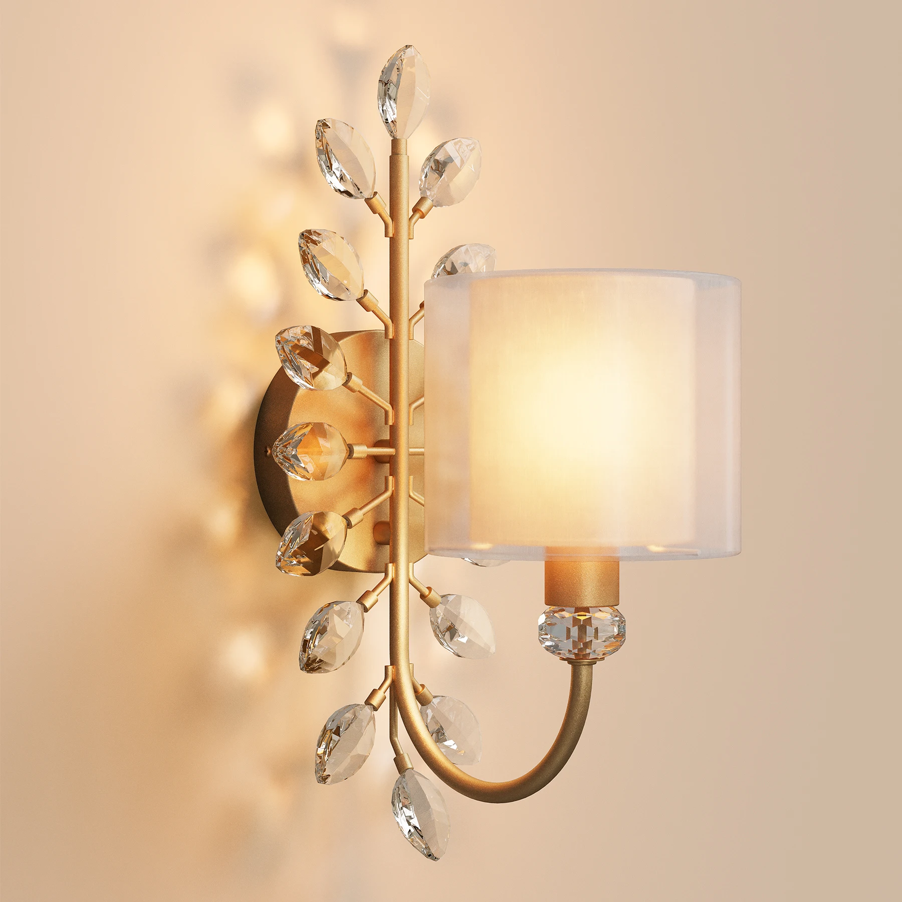 

Настенные светильники Tribesigns Gold для спальни, современные декоративные бра с хрустальными листьями, двухслойная ткань