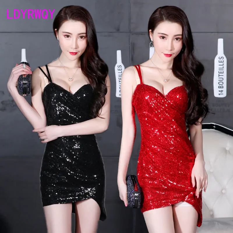 

Nightclub Dress 2022 Sexy ktv Princess Strap Slim Sequins Tight Network Platform Anchor Clothing