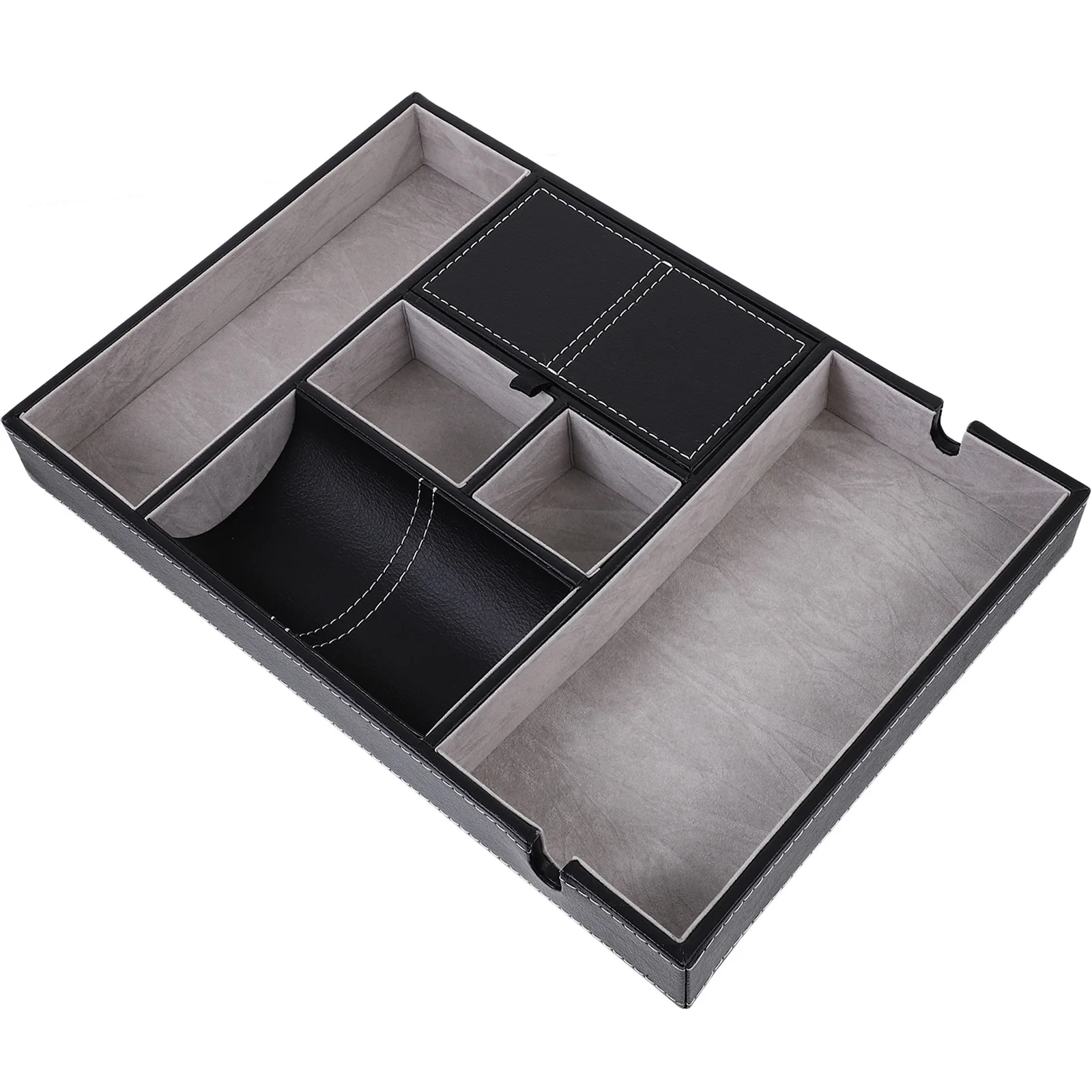 

Multifunctional PU Storage Box Desktop Compartment Storage Case Phone Holder Organizer for Home Office (Black)
