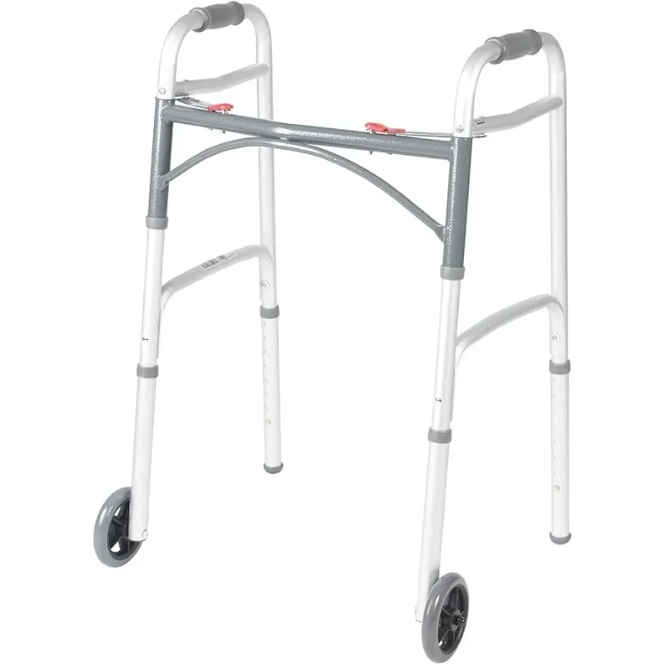 10210-1 2-Button Folding Walker with Wheels, Rolling Walker, Front Wheel Walker, Lightweight Walkers for Seniors