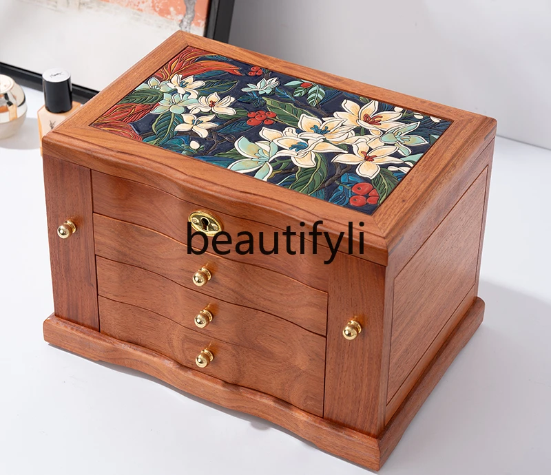 

Official Flagship Store Rosewood Jewelry Box Solid Wood Large Capacity Wedding Three Gold Jewelry Chinese Style Country