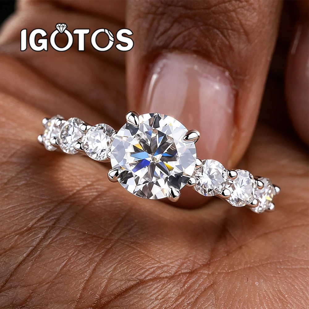 

3.2cttw D Color Full Moissanite Ring For Women 925 Sterling Silver 7 Stones Eternity Diamond Pass Test Wedding Band Fine Jewelry