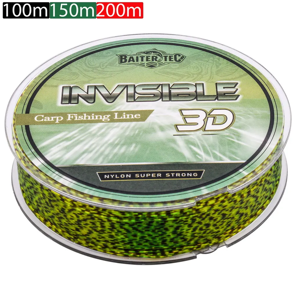 Linha de pesca manchada invisível, 100m, 150m, 200m, linha monofilamento super forte, revestida de fluorocarbono, linha de pia de mosca de nylon, pesca