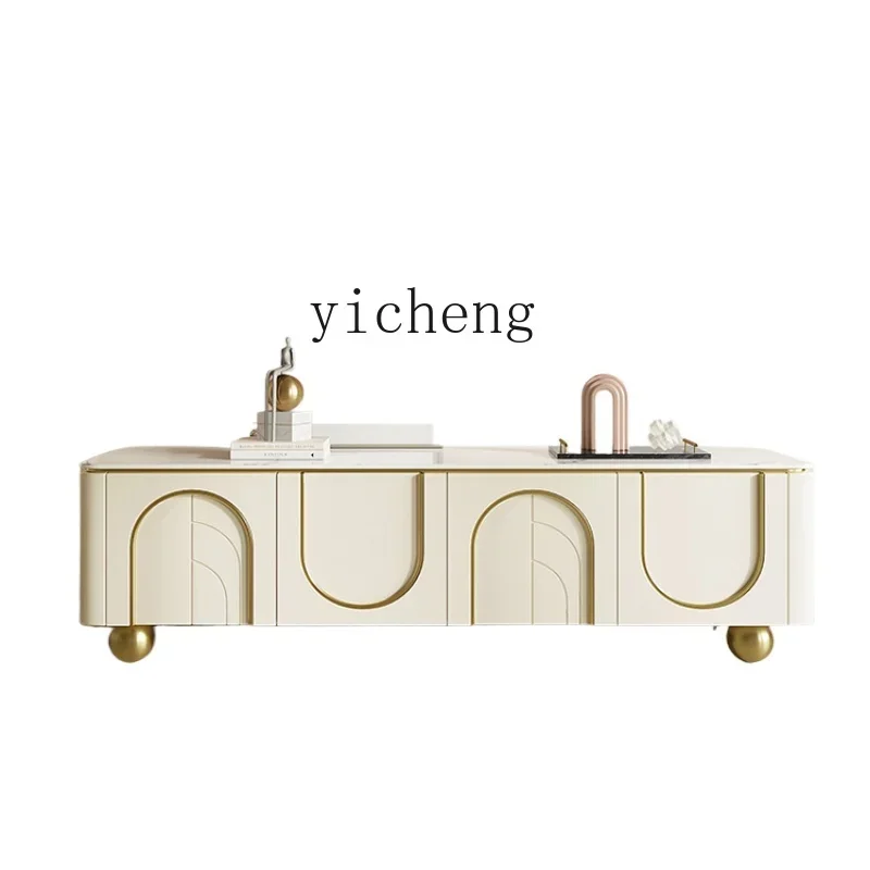

TV Cabinet Cream Style White Stone Plate Home Small Apartment Floor Living Room Locker