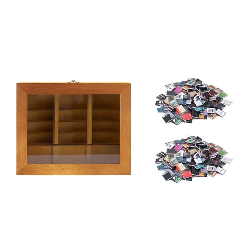 B78B-Small Anxiety Bookshelf With 400 Books Miniature Library Wooden Bookshelf Fidget Shake Away Your Anxiety Creative