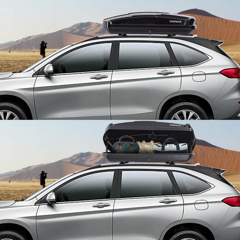 Hard Shell Roof Cargo Box, 16 Cu Ft Rooftop Cargo Carrier with Dual Side Opening, ABS PMMA Black Roof Box for Car SUV, 130 lbs C