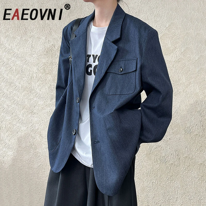

EAEOVNI Fashion Autumn New Women's Blazer Coat Office Lady Solid Color Pockets Button Outerwear Jacket Elegant 2025 Clothing